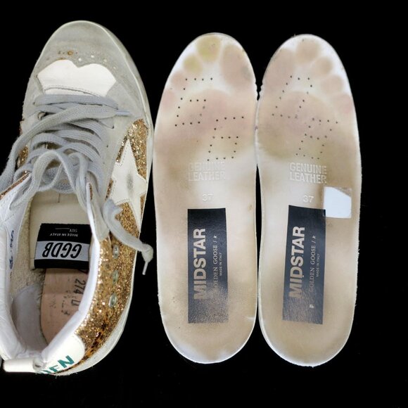 Golden Goose Mid Star Gold Glitter Midstar LE Sneakers Women 37 7M Made in Italy - Picture 15 of 15